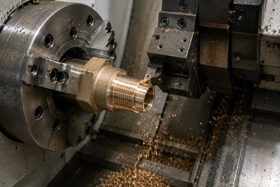 CNC lathe machining a Copper-Nickel pipe fitting