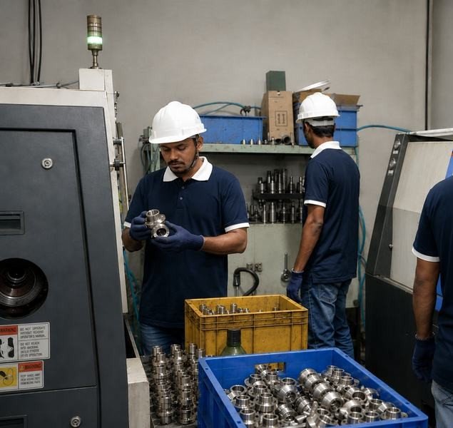 Quality control inspection of Copper-Nickel components on the shop floor